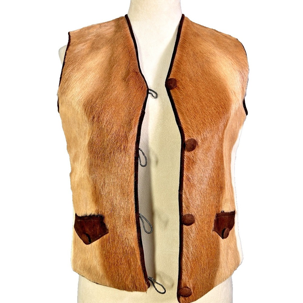 Vintage Hand-made Deer Hide Leather Suede Vest/ Skirt Fringe Three Tone OOAK - Picture 7 of 16